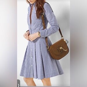 Women's Michael Kors Striped Shirt Dress Size 10 Blue White
